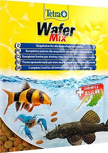 TetraWafer Mix корм для травоядных, хищных и донных рыб с добавлением креветок, пластинки 15 г