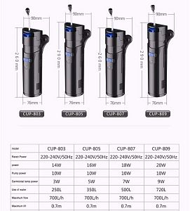 Фильтр внутренний SUNSUN CUP-809 с помпой и стерилизатором 20 Вт, лампа 9 Вт, помпа 10 Вт, 700 л/ч